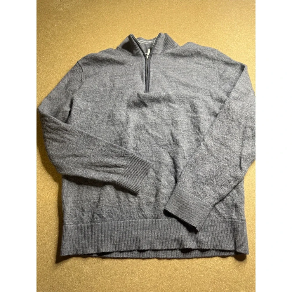 Johnnie-O Mens M Grey 100% Merino Wool Quarter Zip Pullover Sweater Heathered